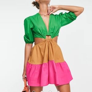Colorblock Dress with Cutout Detail | Watermelon Heart Mini Dress